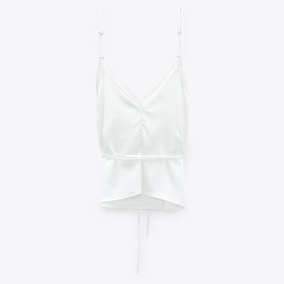Zara White Lace Trim Tie Up Satin Camisole Bloggers favorite Tank Top - Picture 3 of 3